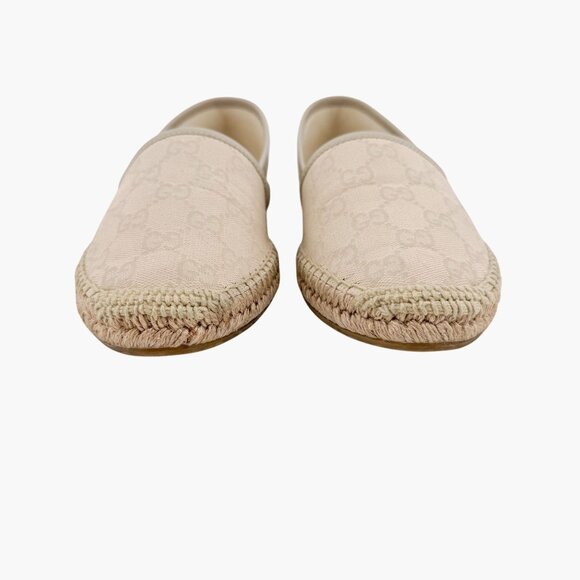 Gucci GG Espadrille Flats EU 38.5 US 8.5 White Gray Monogram Canvas Slip On Shoe - Picture 6 of 13